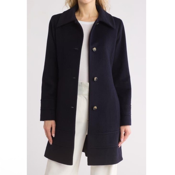 NEW Fleurette Studios Wool Blend Fit & Flare Coat in Navy Blue Size 4 $1050 MSRP - Picture 1 of 11